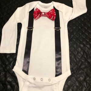 Baby bow tie and suspender onesie
